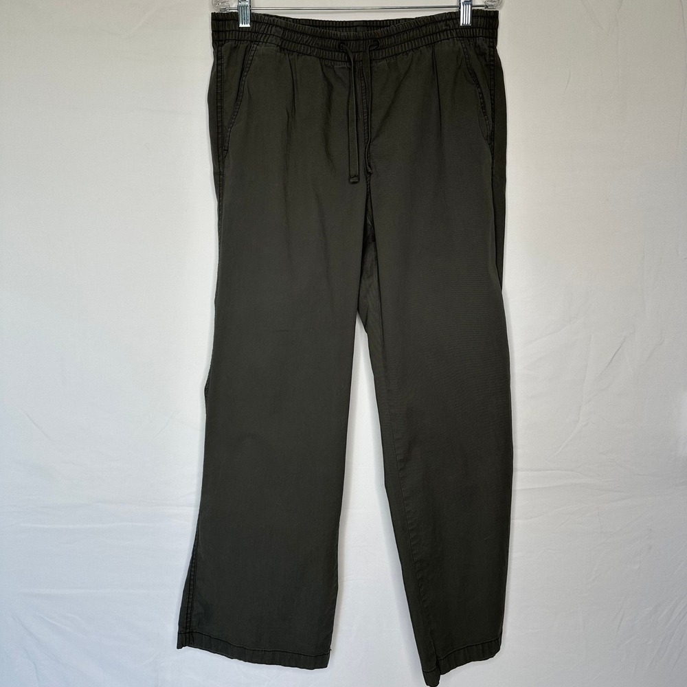 LL Bean Favorite Fit Wide Leg Pull On Pants Olive Green Brown Womens 10 Reg